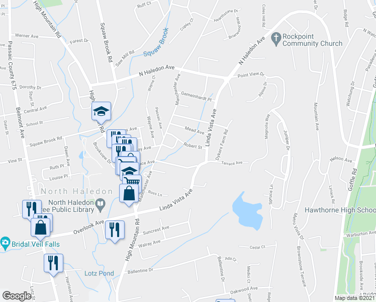map of restaurants, bars, coffee shops, grocery stores, and more near 50 Robert Street in North Haledon