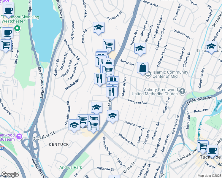 map of restaurants, bars, coffee shops, grocery stores, and more near 1730 New York 100 in Yonkers