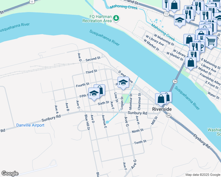 map of restaurants, bars, coffee shops, grocery stores, and more near 5th Street in Riverside