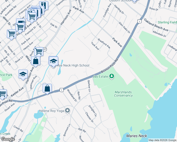 map of restaurants, bars, coffee shops, grocery stores, and more near 4 Keane Court in Rye