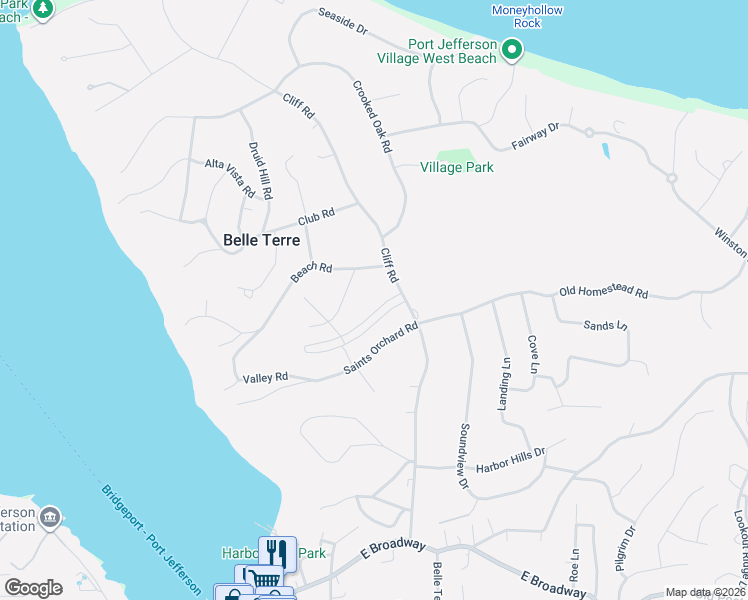 map of restaurants, bars, coffee shops, grocery stores, and more near 11 Upper Devon Road in Port Jefferson