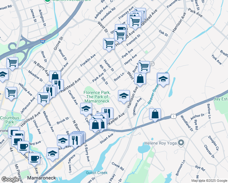map of restaurants, bars, coffee shops, grocery stores, and more near 230 5th Street in Mamaroneck