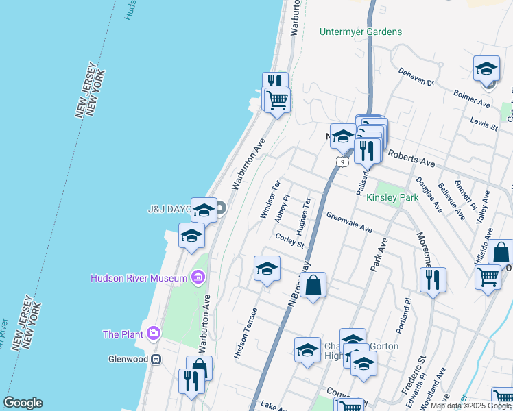 map of restaurants, bars, coffee shops, grocery stores, and more near 26 Arthur Place in Yonkers