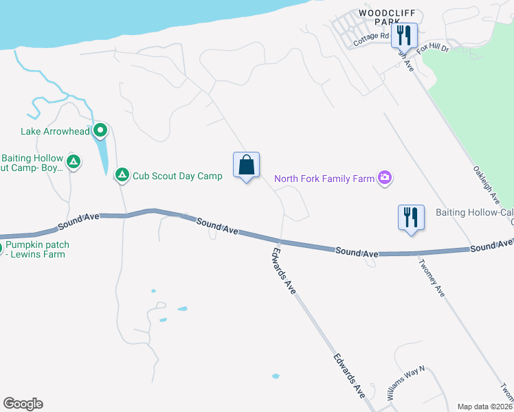 map of restaurants, bars, coffee shops, grocery stores, and more near 1651 Edwards Ave in Calverton