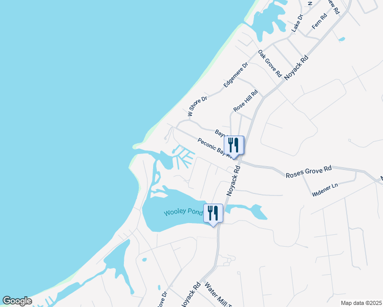 map of restaurants, bars, coffee shops, grocery stores, and more near 35 Edgemere Drive in Southampton