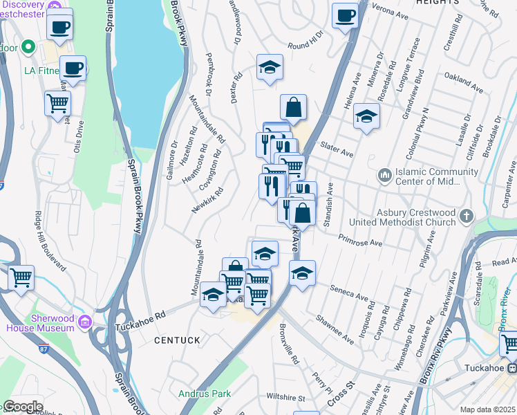 map of restaurants, bars, coffee shops, grocery stores, and more near 11 Balint Drive in Yonkers