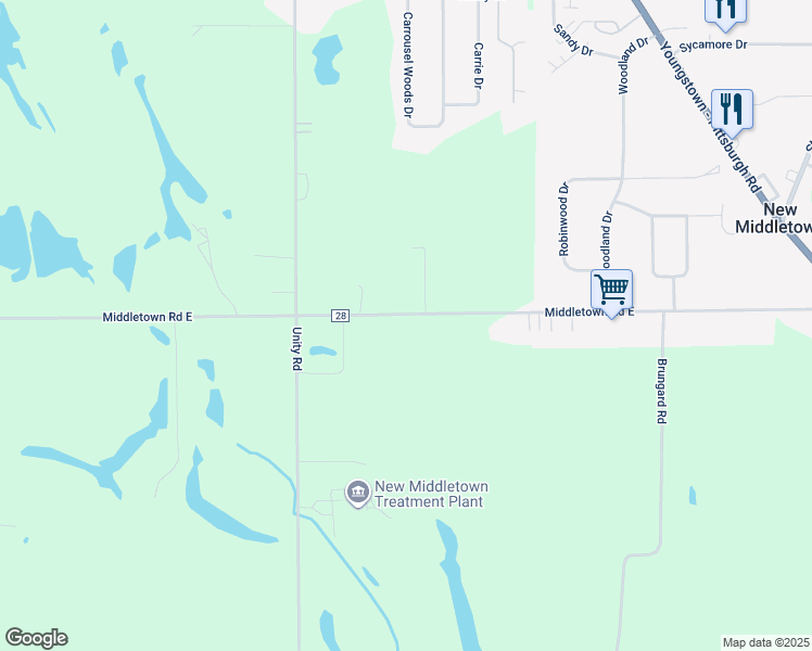 map of restaurants, bars, coffee shops, grocery stores, and more near 4223 Middletown Road East in New Middletown