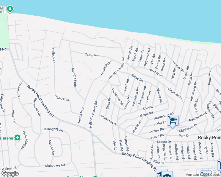 map of restaurants, bars, coffee shops, grocery stores, and more near 12 Tamarack Road in Rocky Point