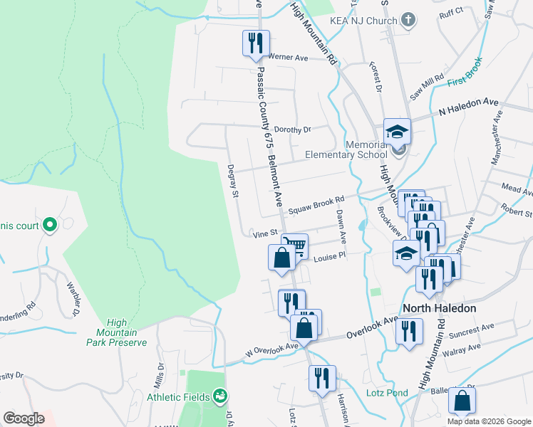 map of restaurants, bars, coffee shops, grocery stores, and more near 28 Vine Street in North Haledon