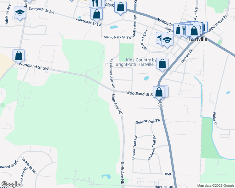 map of restaurants, bars, coffee shops, grocery stores, and more near 11916 Geib Avenue Northeast in Hartville