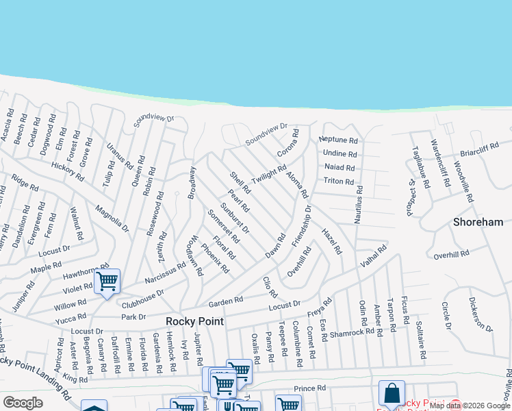 map of restaurants, bars, coffee shops, grocery stores, and more near 18 Shell Road in Rocky Point