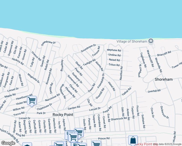 map of restaurants, bars, coffee shops, grocery stores, and more near 18 Shell Road in Rocky Point