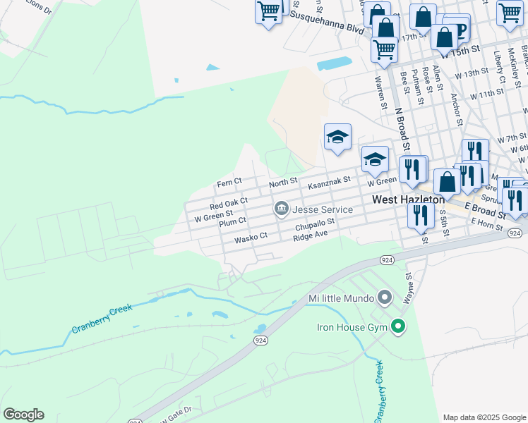 map of restaurants, bars, coffee shops, grocery stores, and more near 625 Winters Avenue in Luzerne County