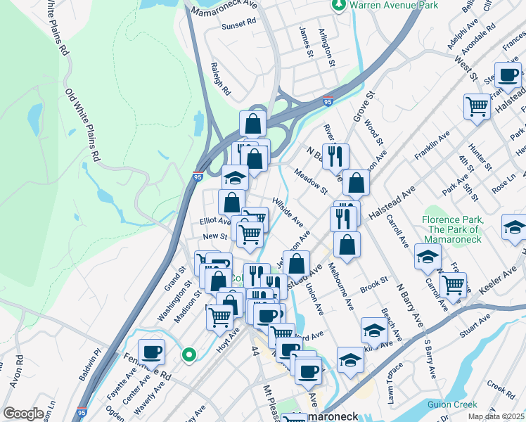 map of restaurants, bars, coffee shops, grocery stores, and more near 811 Lester Avenue in Mamaroneck