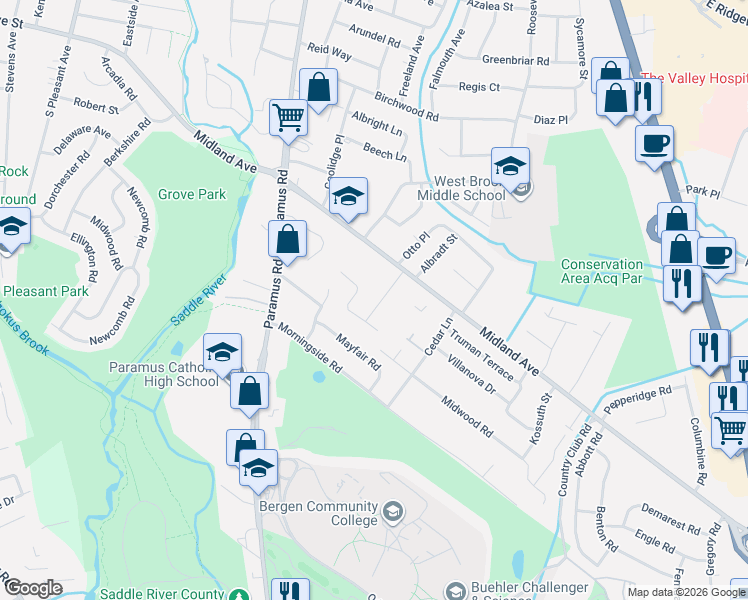 map of restaurants, bars, coffee shops, grocery stores, and more near 204 Curley Court in Paramus