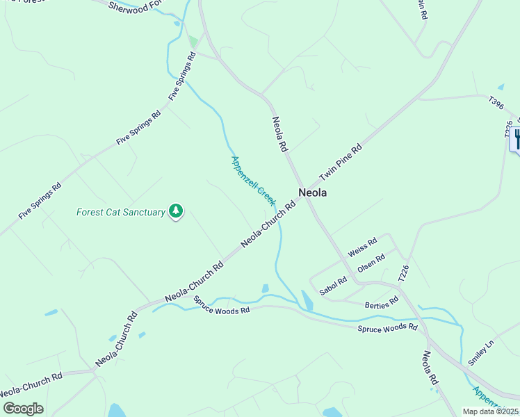 map of restaurants, bars, coffee shops, grocery stores, and more near 1231 Neola-Church Road in Stroudsburg