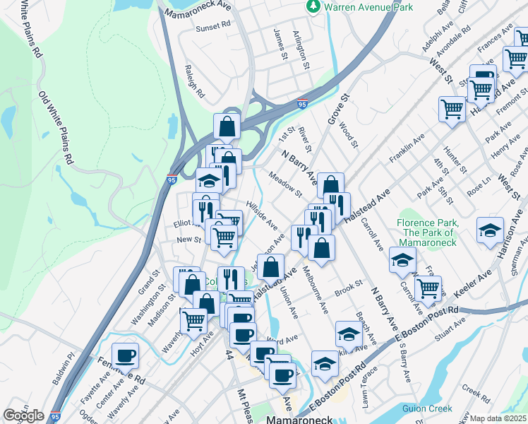 map of restaurants, bars, coffee shops, grocery stores, and more near 911 Howard Avenue in Mamaroneck
