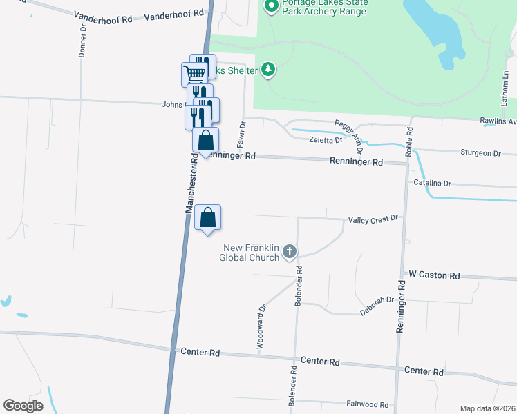 map of restaurants, bars, coffee shops, grocery stores, and more near 5283 Manchester Road in Akron