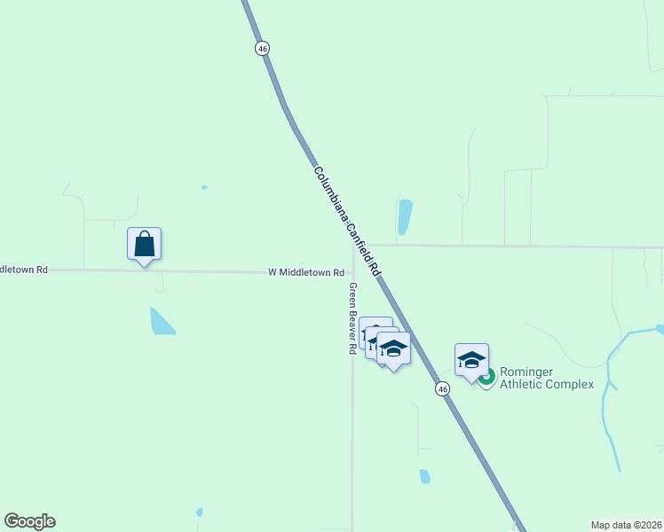 map of restaurants, bars, coffee shops, grocery stores, and more near 11034 Green Beaver Road in Canfield