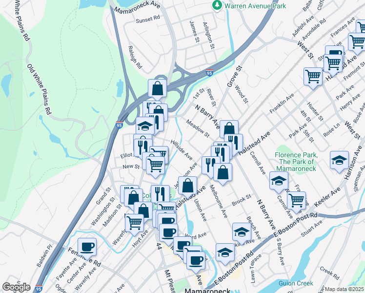 map of restaurants, bars, coffee shops, grocery stores, and more near 911 Howard Avenue in Mamaroneck