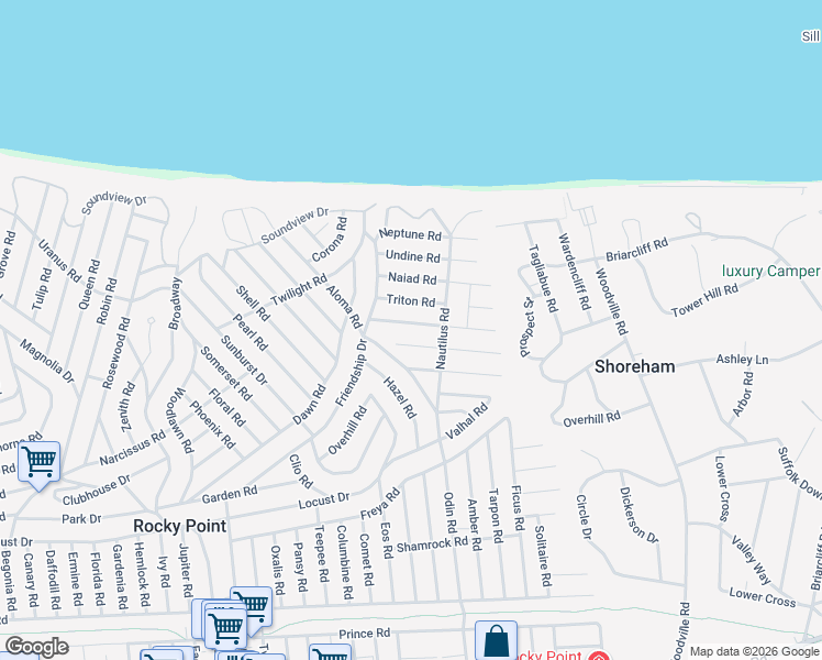 map of restaurants, bars, coffee shops, grocery stores, and more near 16 Triton Road in Rocky Point