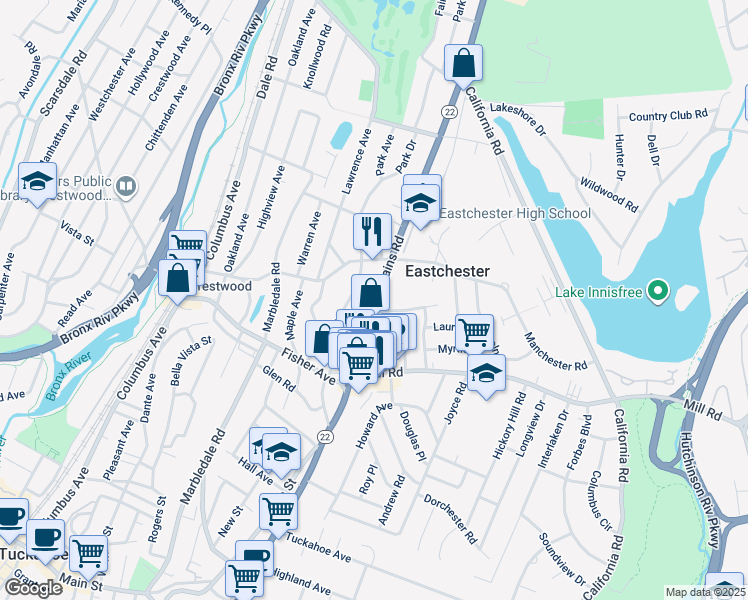 map of restaurants, bars, coffee shops, grocery stores, and more near 505 New York 22 in Eastchester