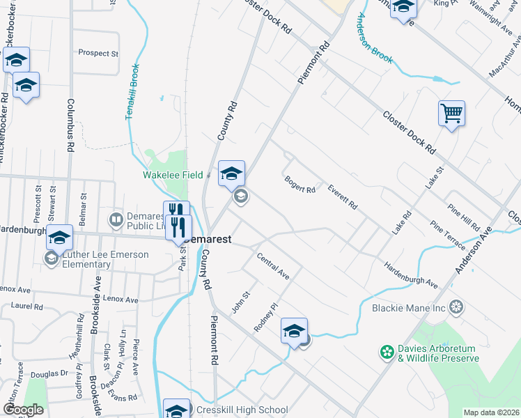 map of restaurants, bars, coffee shops, grocery stores, and more near 41 Orchard Road in Demarest
