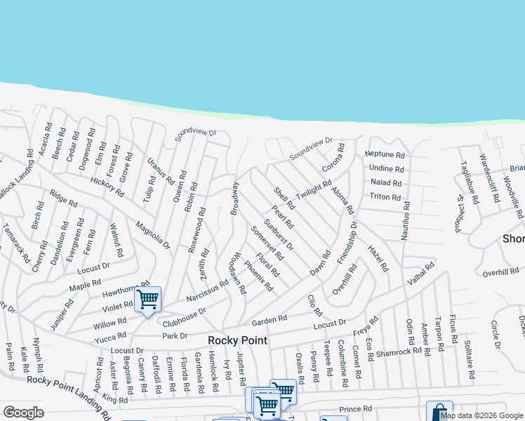 map of restaurants, bars, coffee shops, grocery stores, and more near 46 Pearl Road in Rocky Point