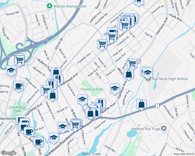 map of restaurants, bars, coffee shops, grocery stores, and more near 1303 Henry Avenue in Mamaroneck