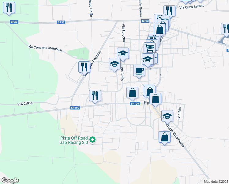 map of restaurants, bars, coffee shops, grocery stores, and more near 22 Secondo Vico Cavour in Parete