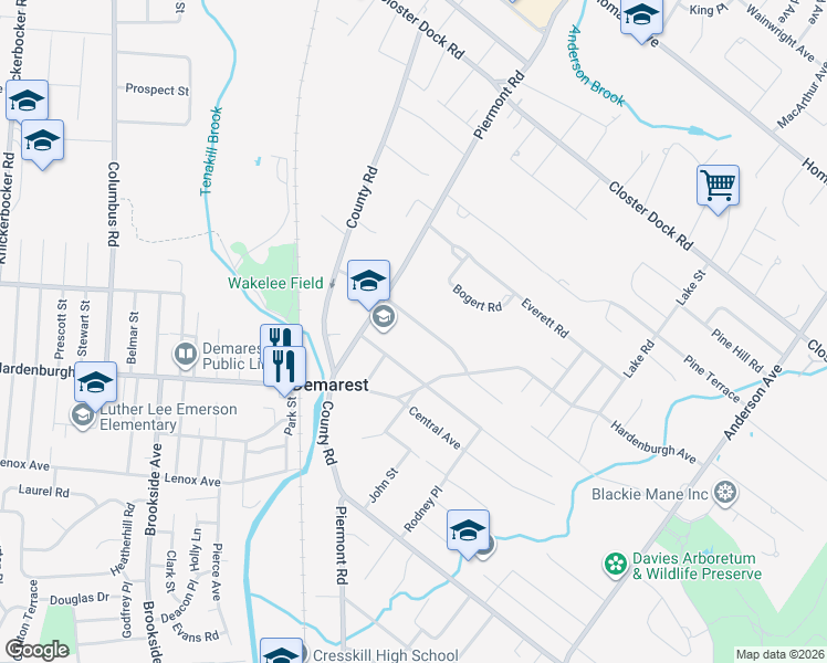 map of restaurants, bars, coffee shops, grocery stores, and more near 41 Orchard Road in Demarest