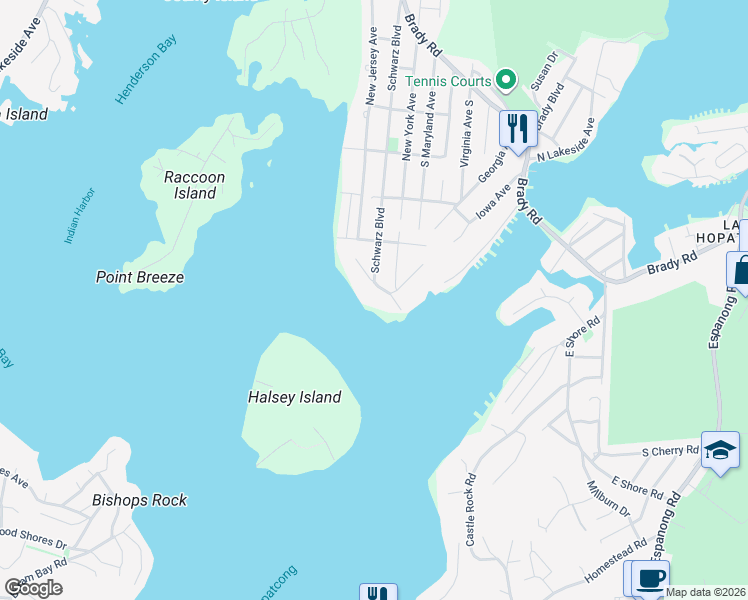 map of restaurants, bars, coffee shops, grocery stores, and more near 221 South New Jersey Avenue in Jefferson