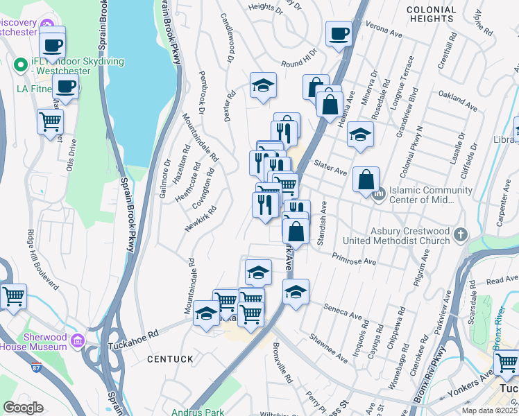 map of restaurants, bars, coffee shops, grocery stores, and more near 1 Balint Drive in Yonkers