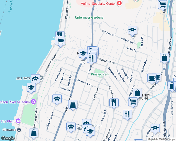 map of restaurants, bars, coffee shops, grocery stores, and more near 748 Palisade Avenue in Yonkers