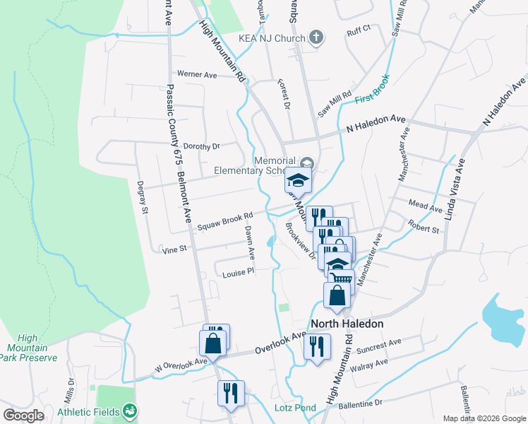map of restaurants, bars, coffee shops, grocery stores, and more near 115 Squaw Brook Road in North Haledon