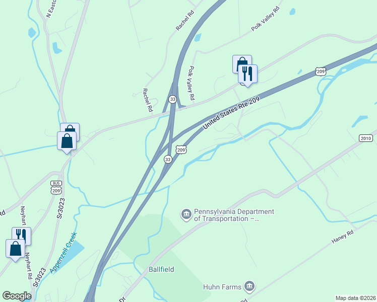 map of restaurants, bars, coffee shops, grocery stores, and more near 505 Beaver Valley Road in Stroudsburg