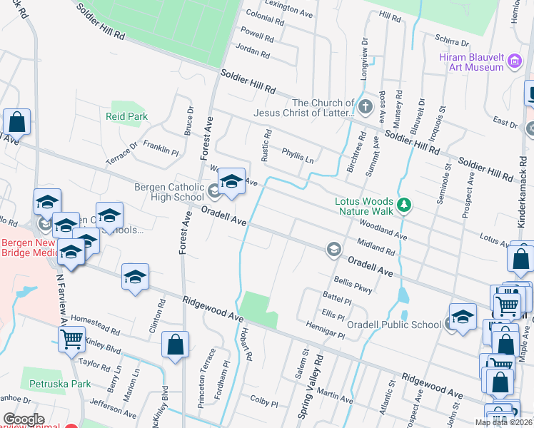 map of restaurants, bars, coffee shops, grocery stores, and more near 979 Midland Rd in Oradell