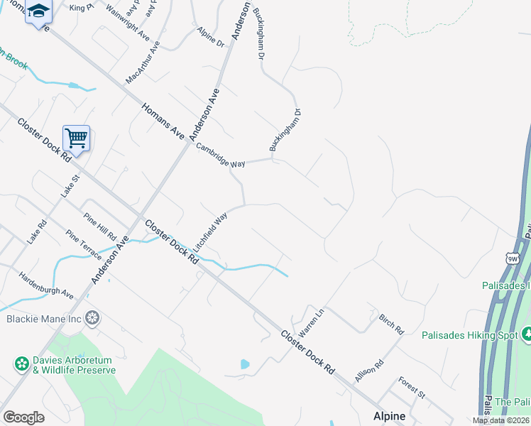 map of restaurants, bars, coffee shops, grocery stores, and more near 32 Litchfield Way in Alpine