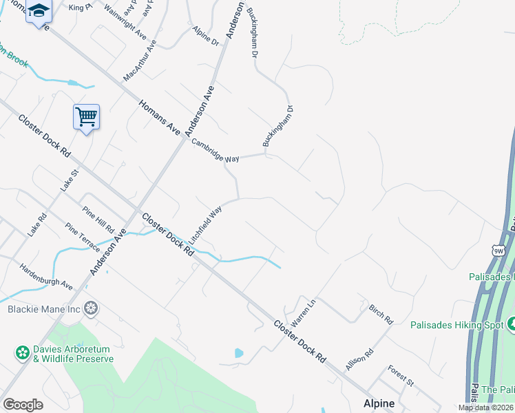 map of restaurants, bars, coffee shops, grocery stores, and more near 32 Litchfield Way in Alpine