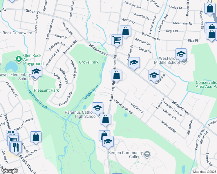 map of restaurants, bars, coffee shops, grocery stores, and more near 9 Jonquil Court in Paramus