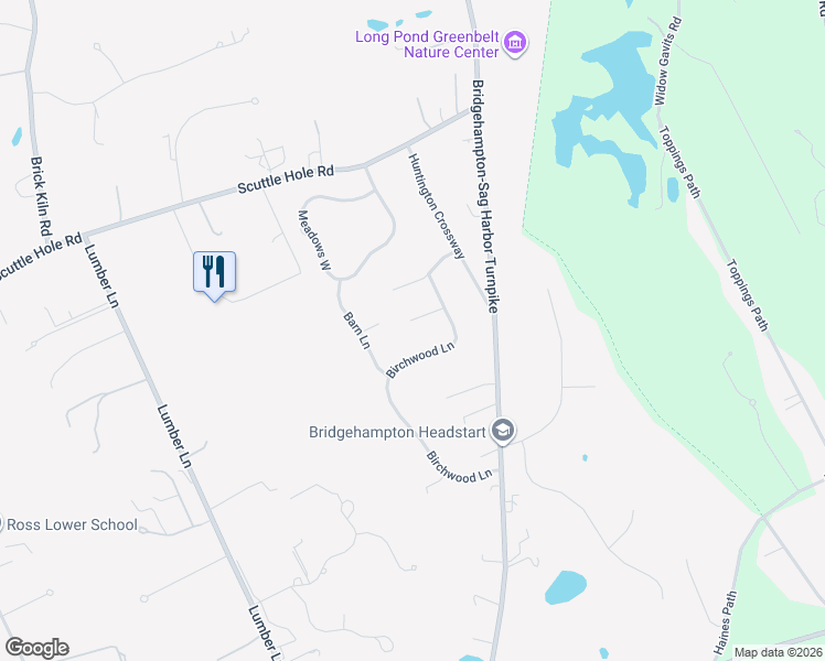map of restaurants, bars, coffee shops, grocery stores, and more near 39 Wendy Lane in Bridgehampton