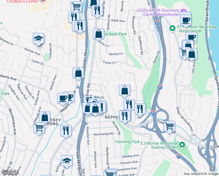 map of restaurants, bars, coffee shops, grocery stores, and more near 12 Monroe Street in Yonkers