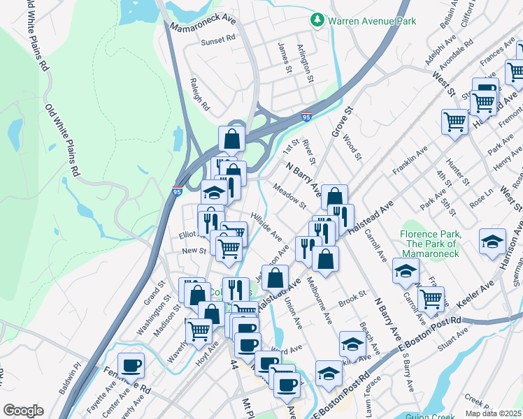 map of restaurants, bars, coffee shops, grocery stores, and more near 911 Howard Avenue in Mamaroneck
