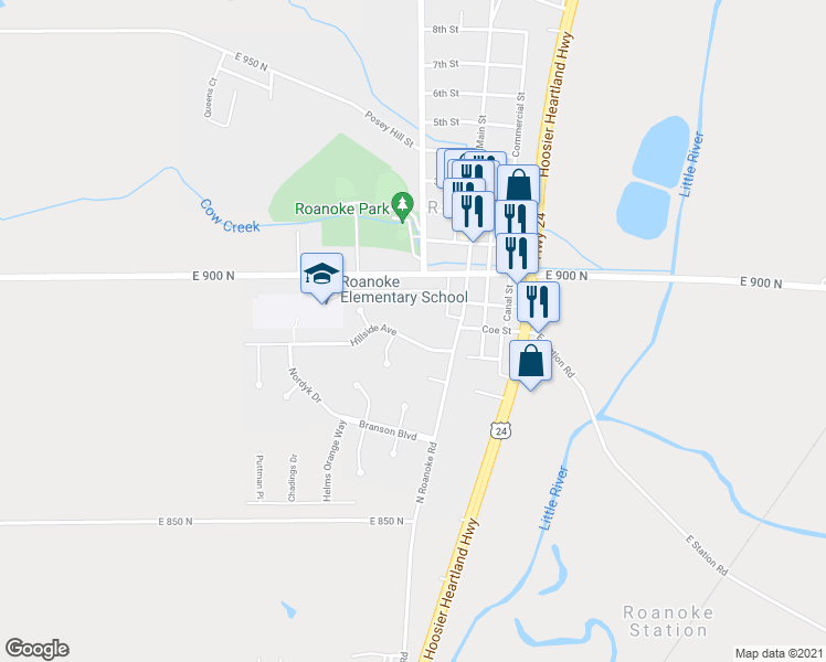 map of restaurants, bars, coffee shops, grocery stores, and more near 232 Hillside Avenue in Roanoke