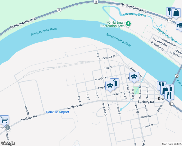 map of restaurants, bars, coffee shops, grocery stores, and more near 300 Avenue C in Danville