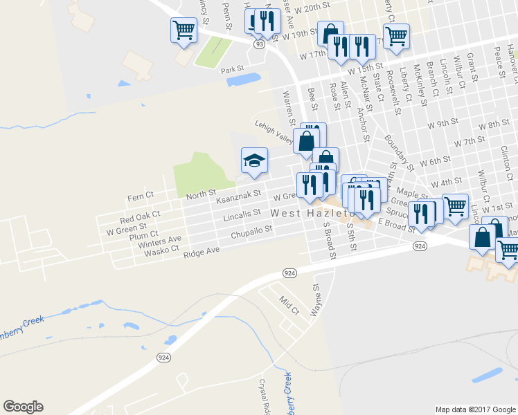 map of restaurants, bars, coffee shops, grocery stores, and more near 321 Winters Avenue in West Hazleton
