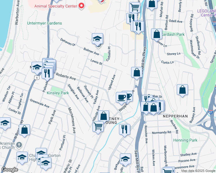 map of restaurants, bars, coffee shops, grocery stores, and more near 337 Upland Avenue in Yonkers