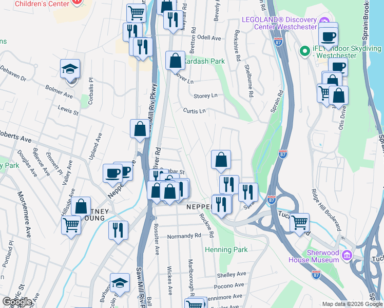 map of restaurants, bars, coffee shops, grocery stores, and more near 12 Monroe Street in Yonkers