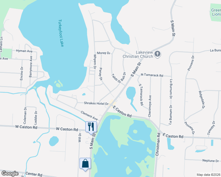map of restaurants, bars, coffee shops, grocery stores, and more near 4795 Panay Dr in Akron