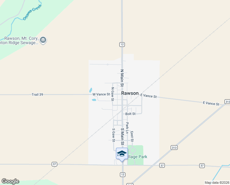 map of restaurants, bars, coffee shops, grocery stores, and more near 202 North Main Street in Rawson